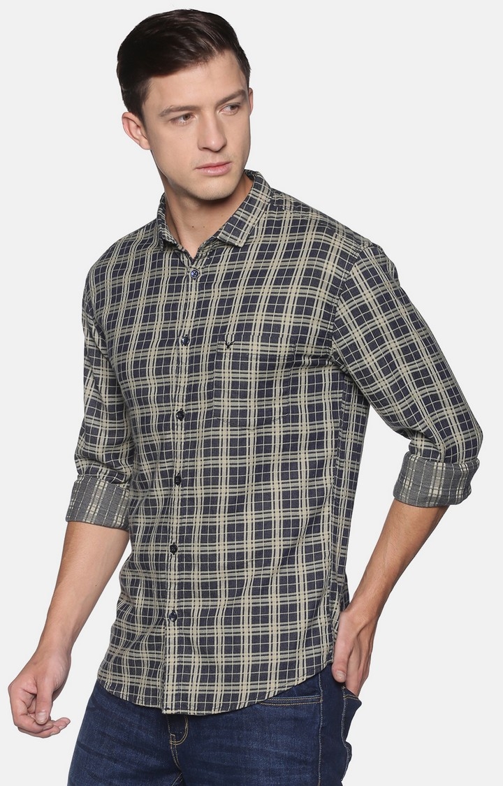 Men's Grey Cotton Checked Casual Shirts