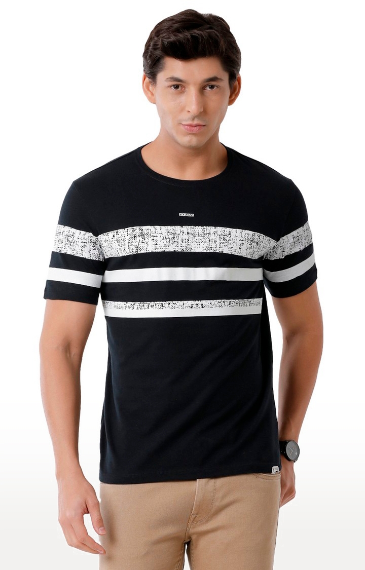 VOI Jeans Men's Black 100% Cotton Slim Fit Printed Half sleeve T-shirt