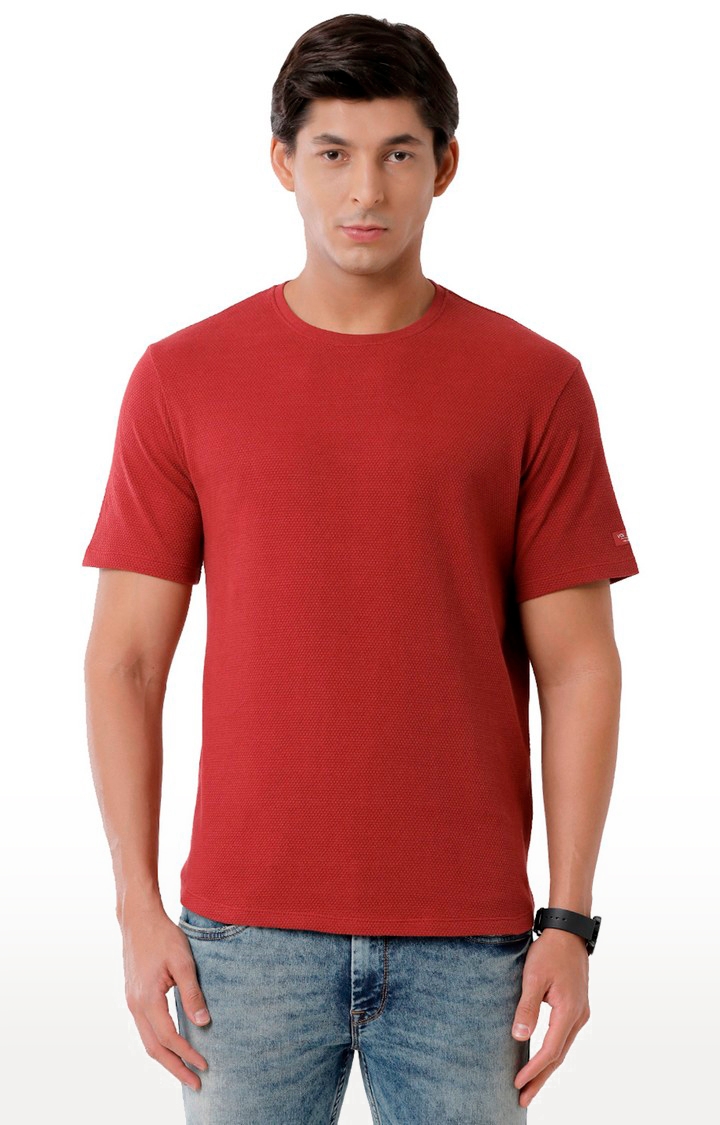 VOI Jeans Men's Blood Red 100% Cotton Slim Fit Solid Half sleeve T-shirt