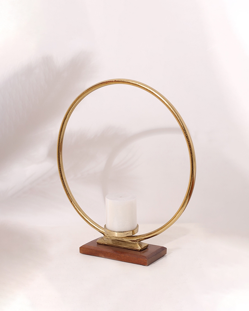 Order Happiness Gold Metal Round Candle Holder Stand For Home Decoration, Table Top Showpiece- Small