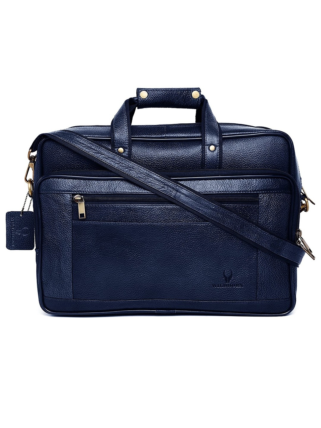 WildHorn | WildHorn 100% Genuine Leather Blue Laptop Bag for Men