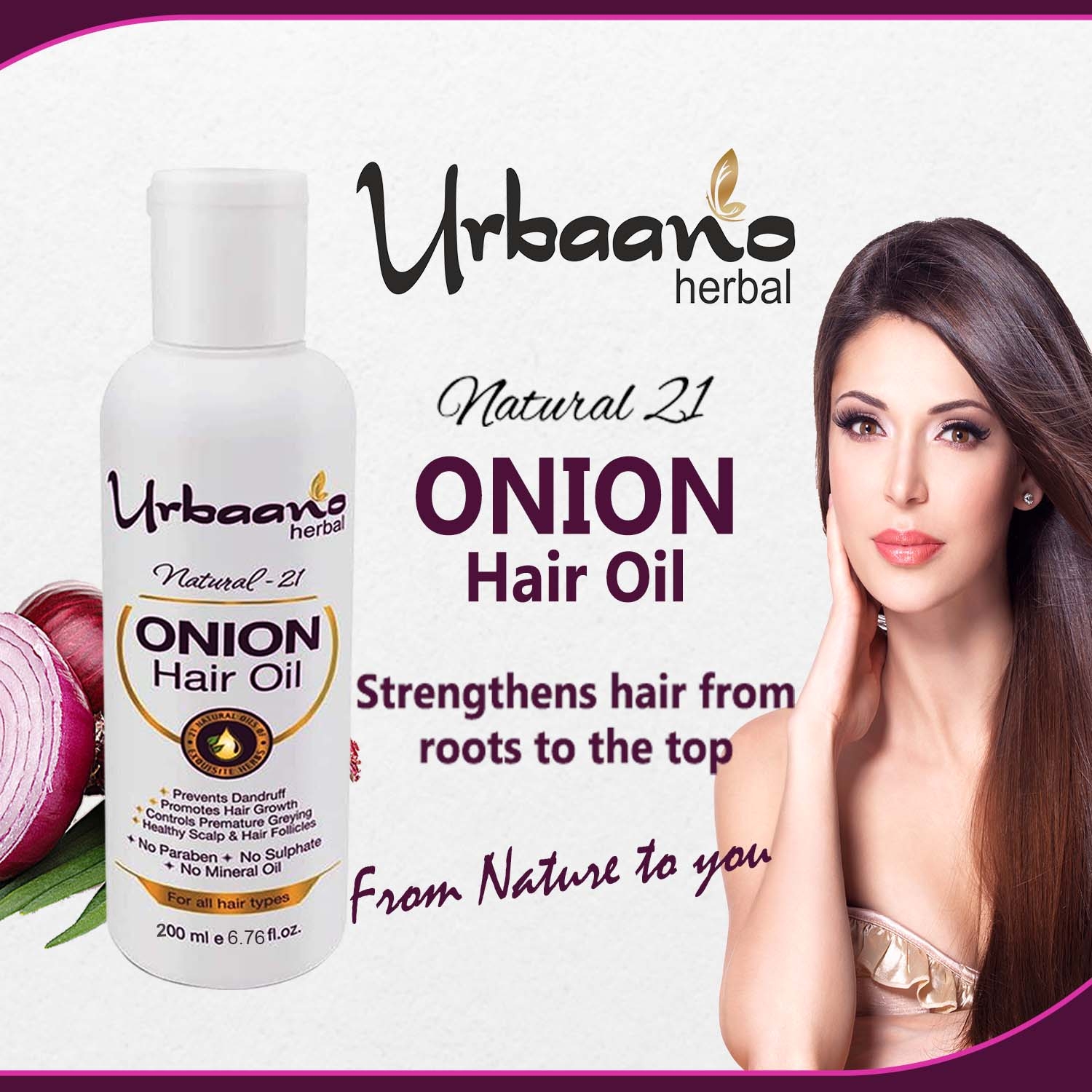 Urbaano Herbal | Urbaano Herbal Natural 21 Exquisite Oils with Onion Extract for ReGrow hair, Control Hair Fall - 200ml