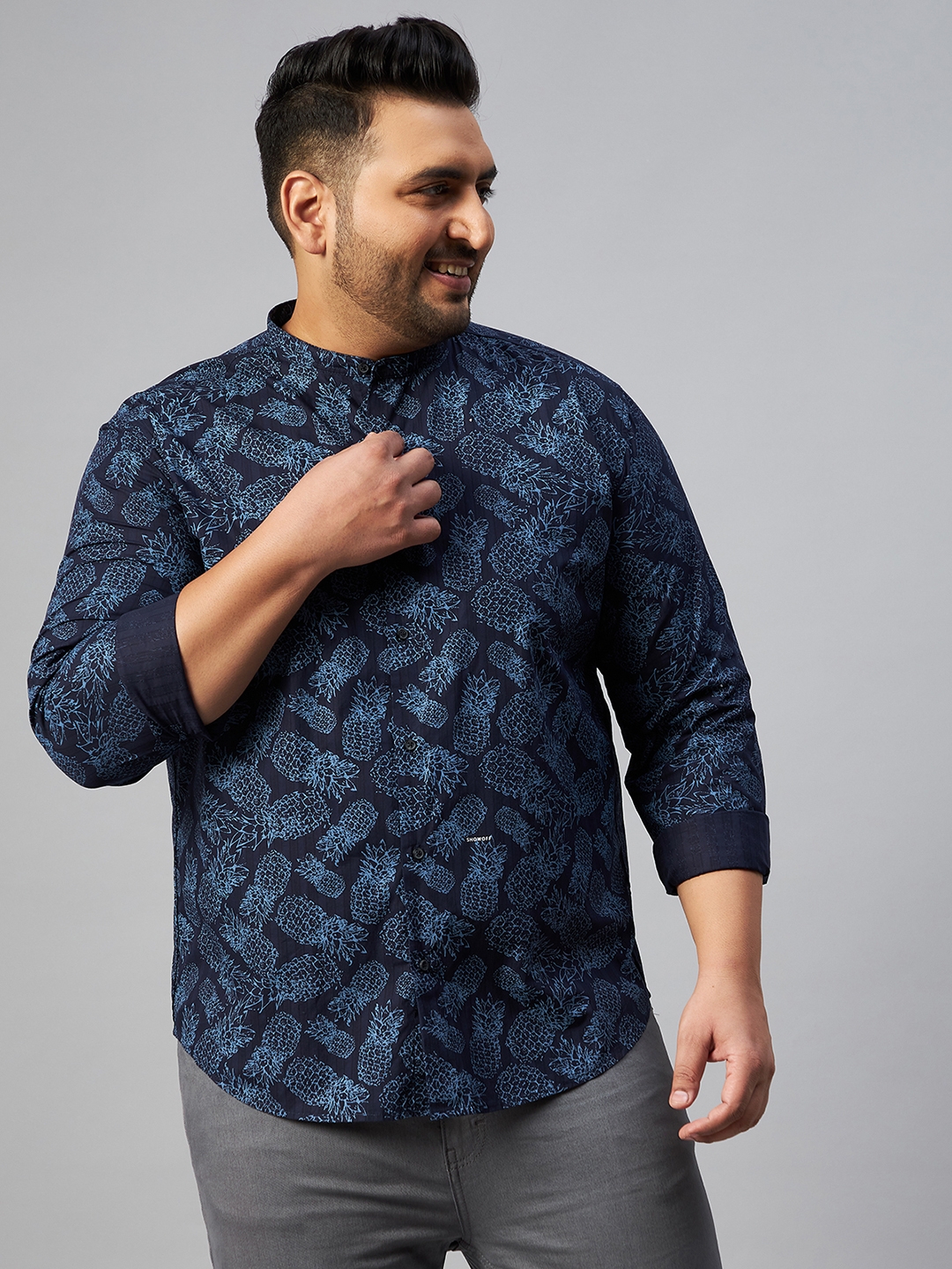 SHOWOFF Plus | SHOWOFF Plus Men's Comfort Fit Cotton Navy Blue Conversational Print Shirt