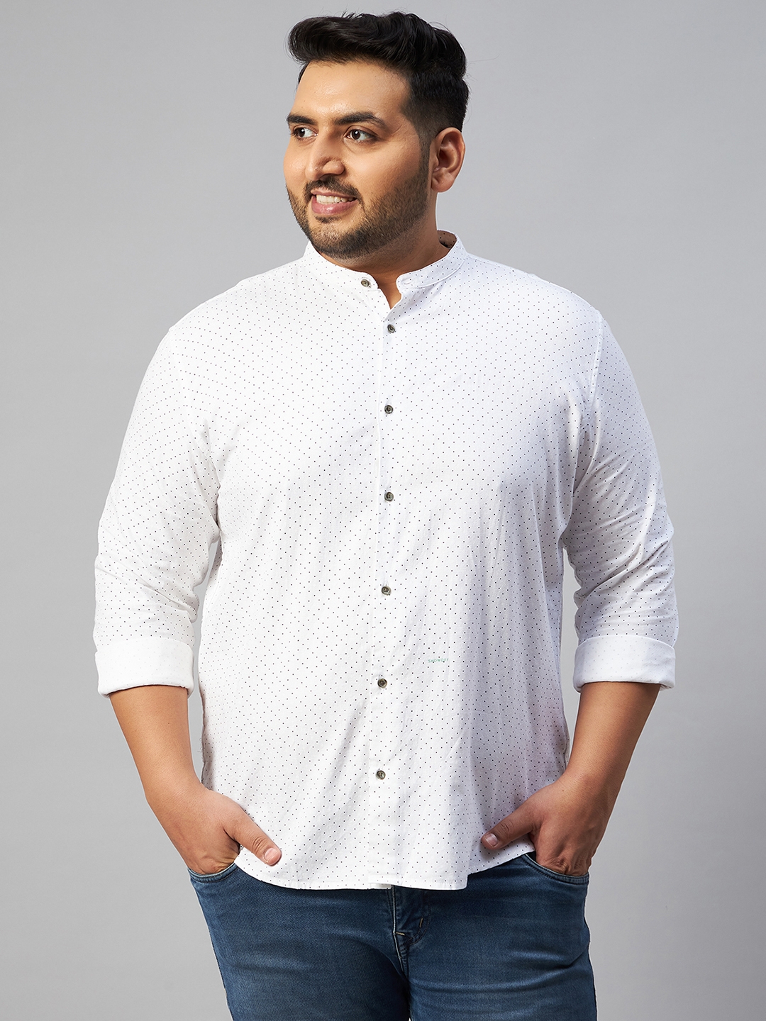 SHOWOFF Plus Men's Comfort Fit Cotton Off White Polka Dots Shirt