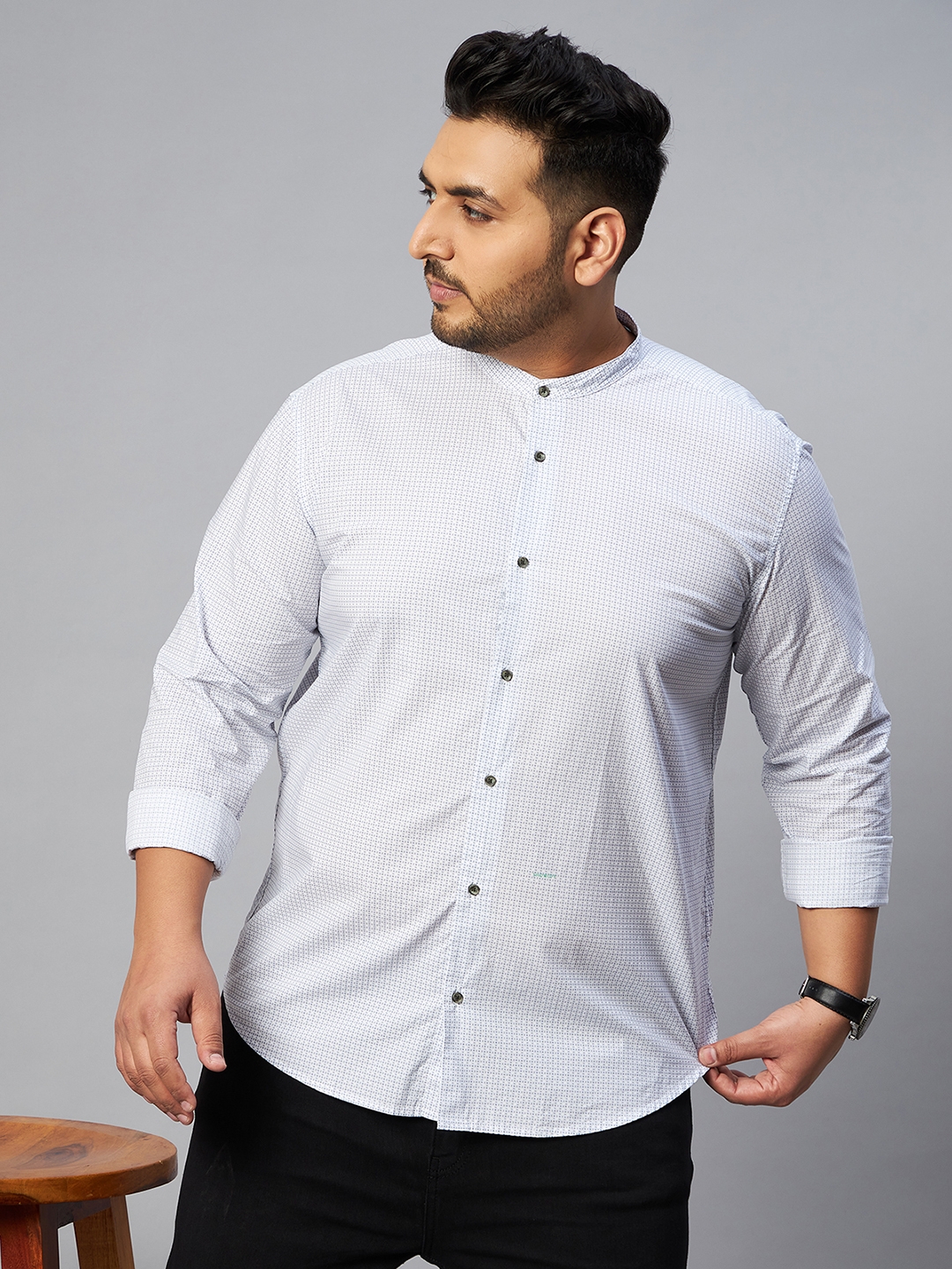 SHOWOFF Plus Men's Comfort Fit Cotton White Micro or Ditsy Print Shirt
