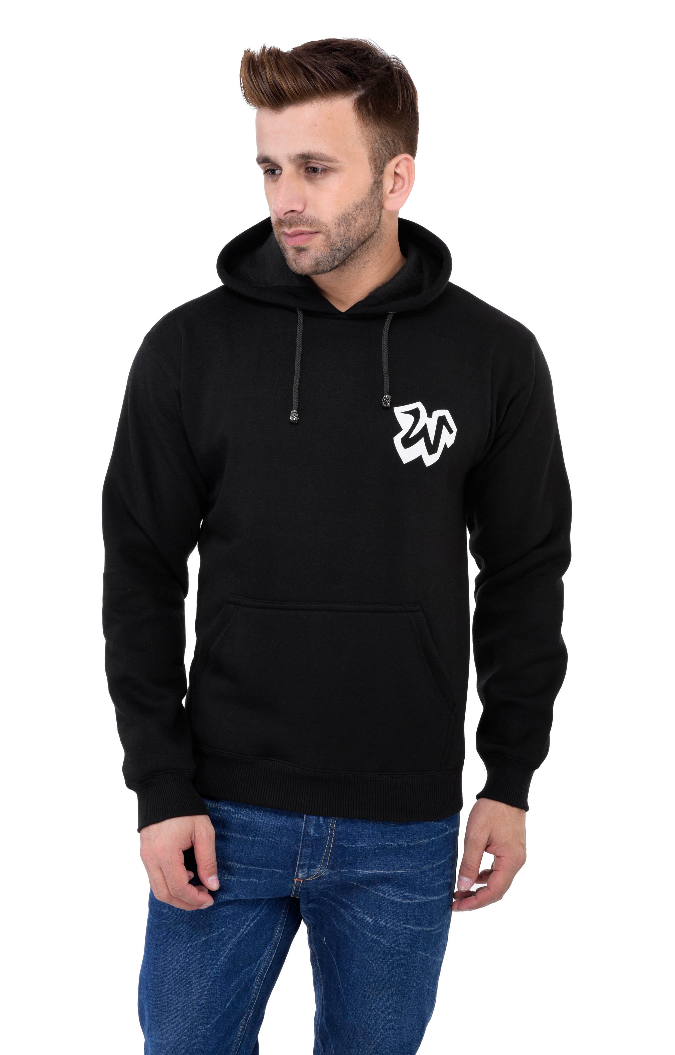 Weardo | Black Stylish W Printed Hooded Sweatshirt 