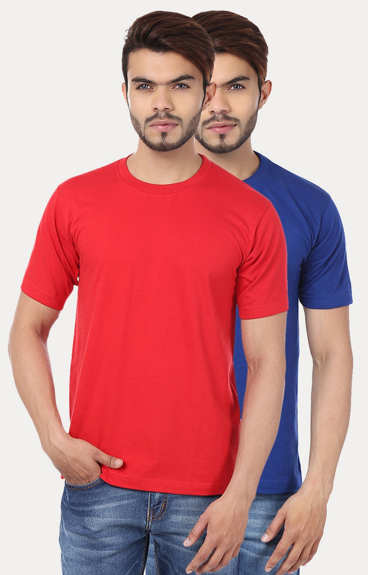 Red and Royal Blue Solid T-Shirt - Pack of 2
