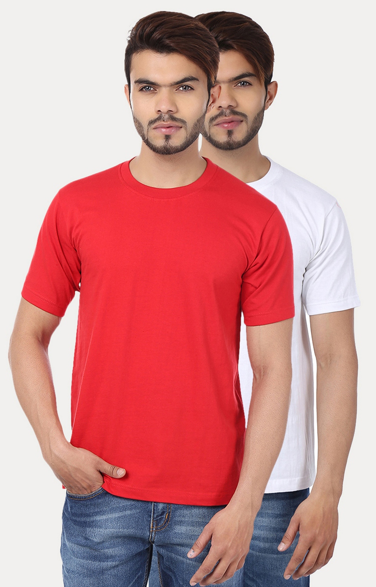 Red and White Solid T-Shirt - Pack of 2