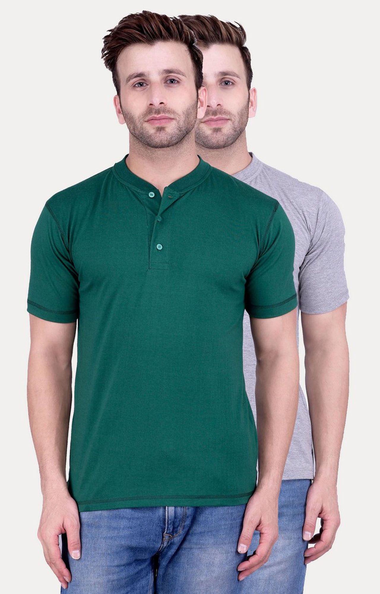 Green and Grey Solid T-Shirt - Pack of 2