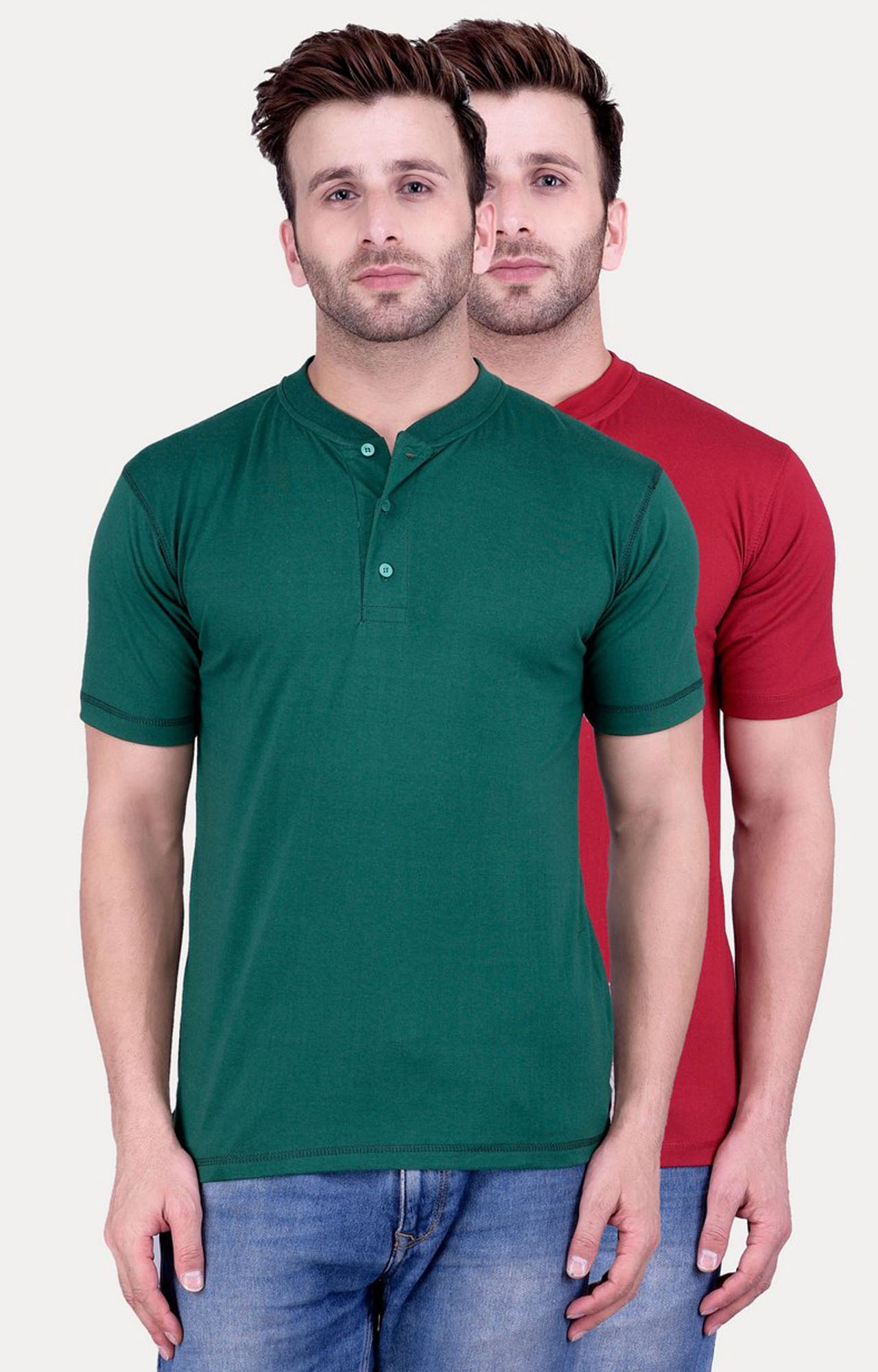 Green and Maroon Solid T-Shirt - Pack of 2