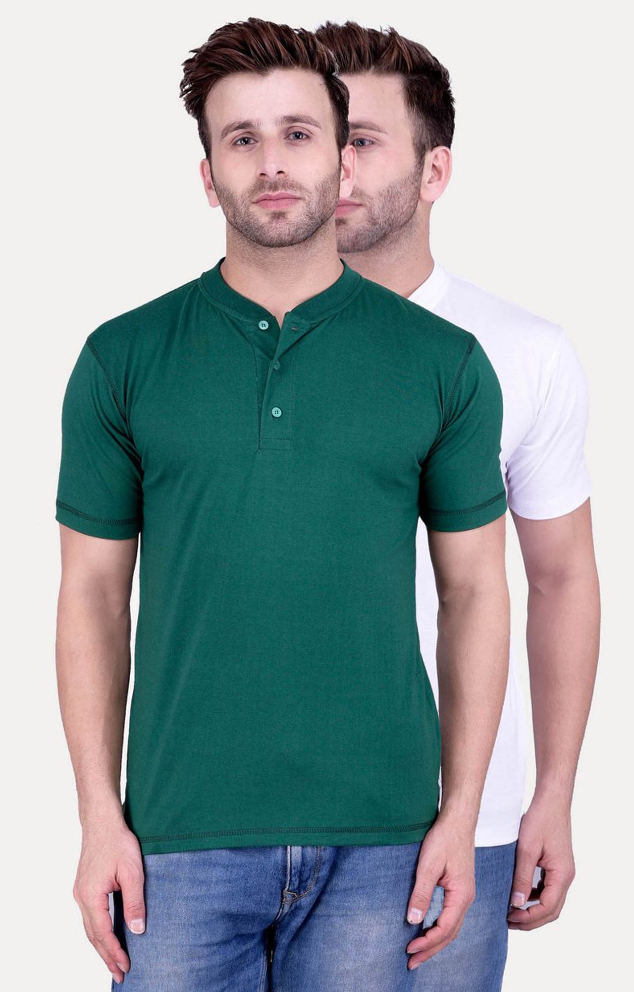 Green and White Solid T-Shirt - Pack of 2