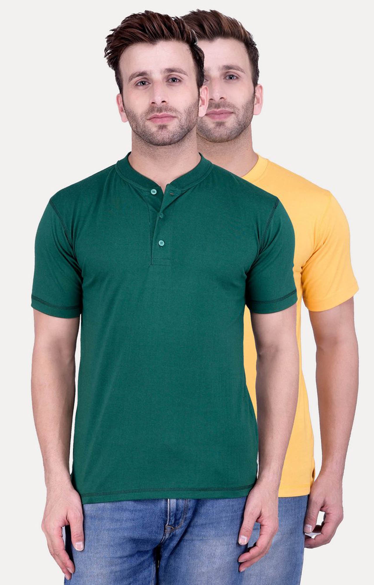 Green and Yellow Solid T-Shirt - Pack of 2