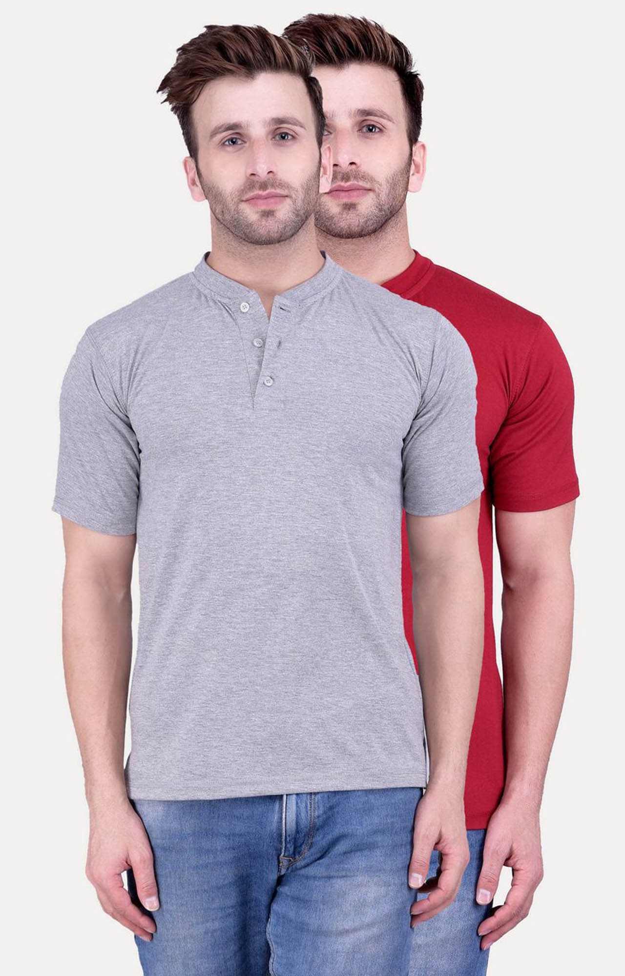Grey and Maroon Solid T-Shirt - Pack of 2