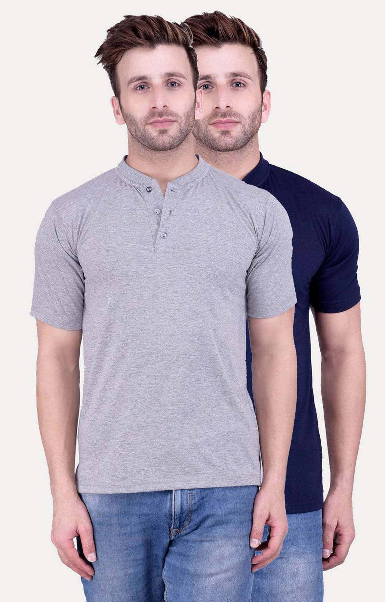 Grey and Navy Solid T-Shirt - Pack of 2