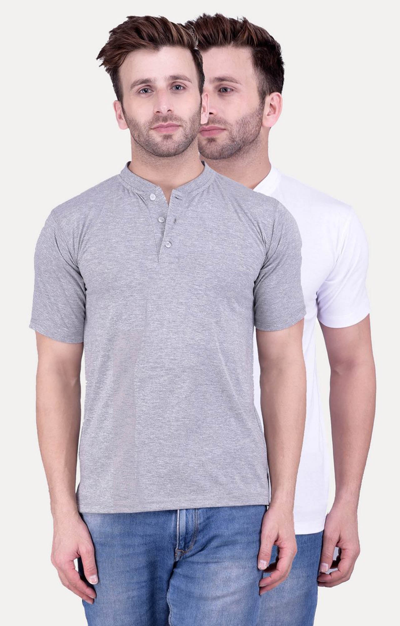 Grey and White Solid T-Shirt - Pack of 2
