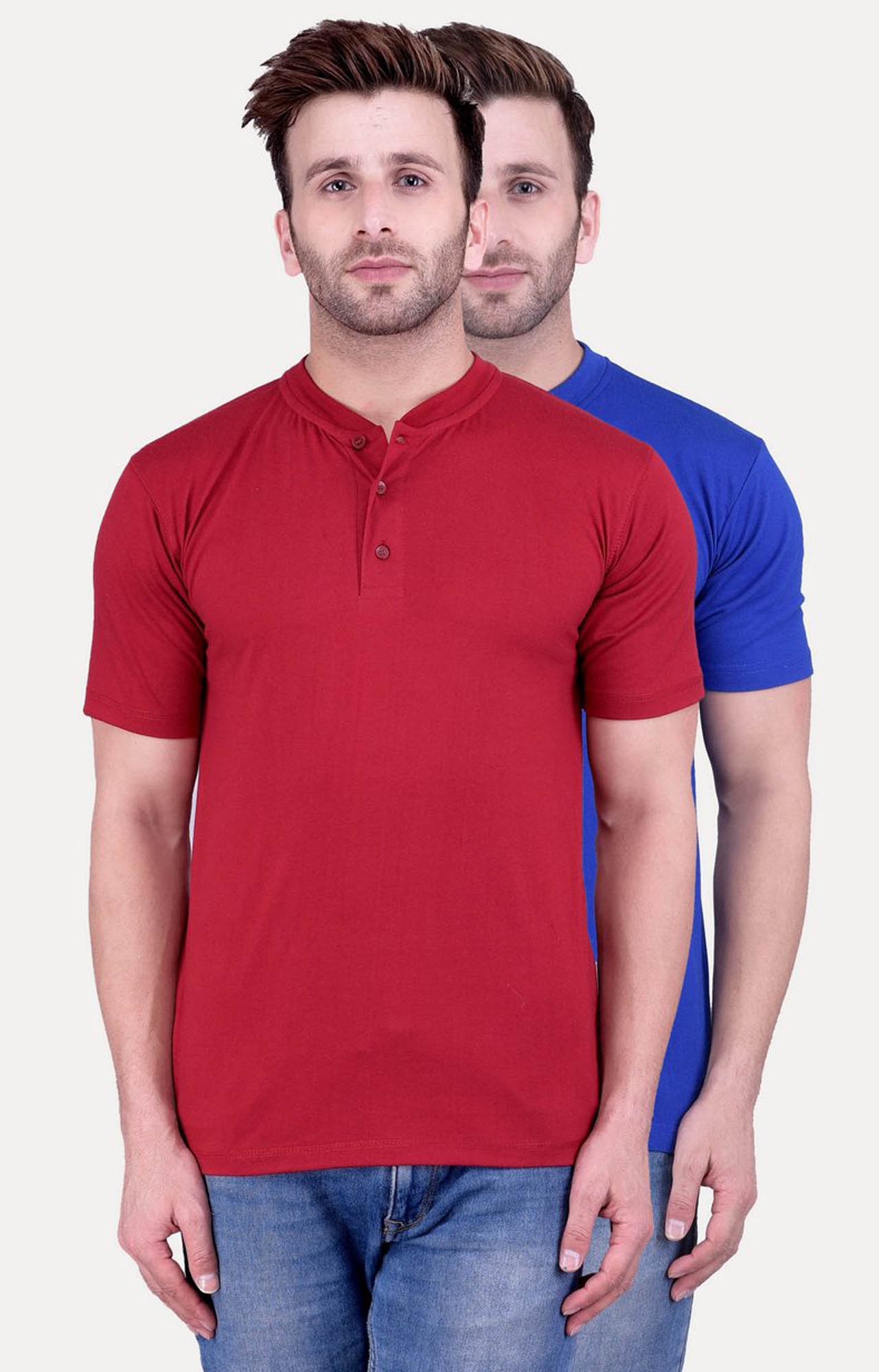Maroon and Royal Blue Solid T-Shirt - Pack of 2