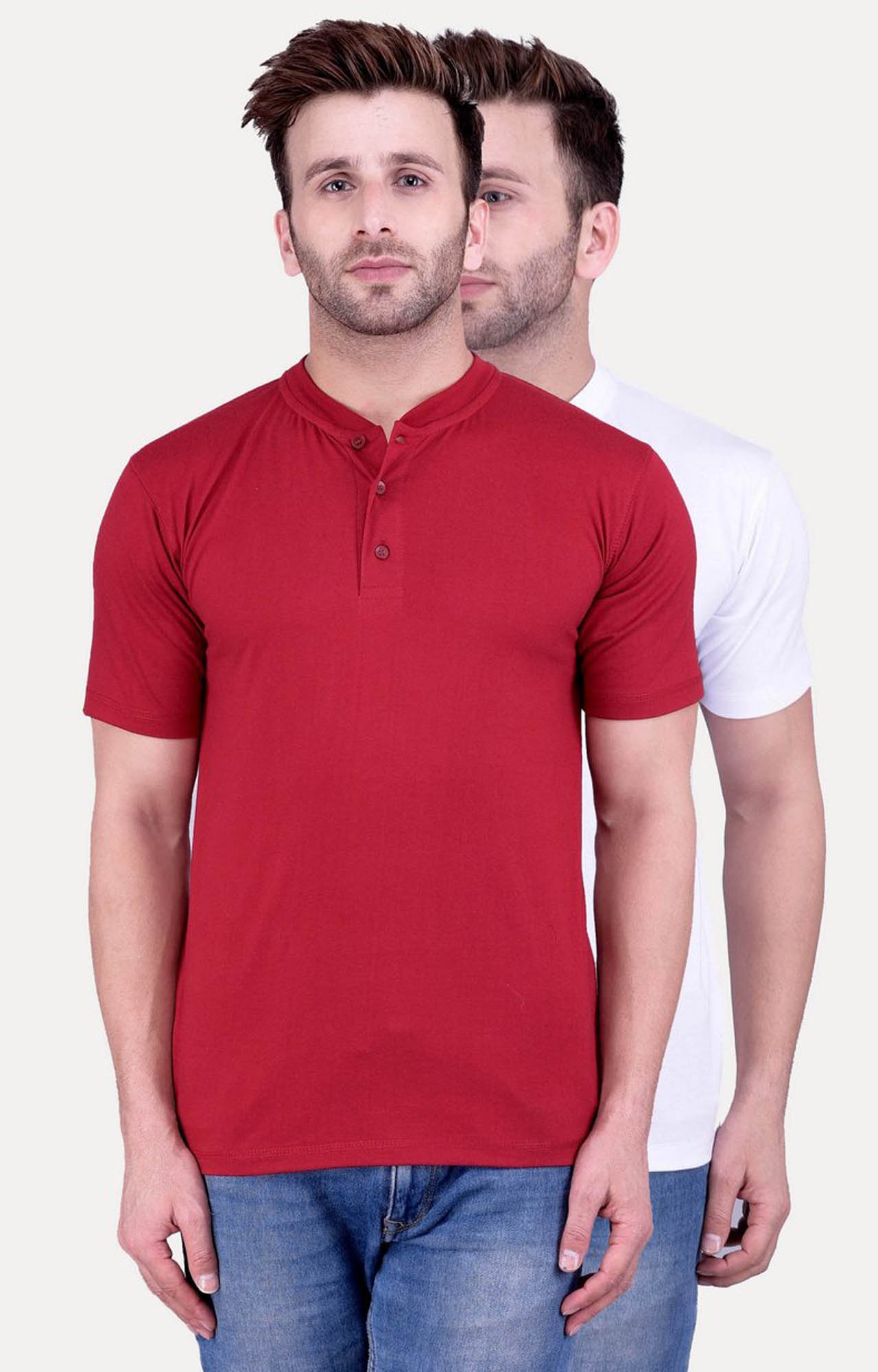 Maroon and White Solid T-Shirt - Pack of 2
