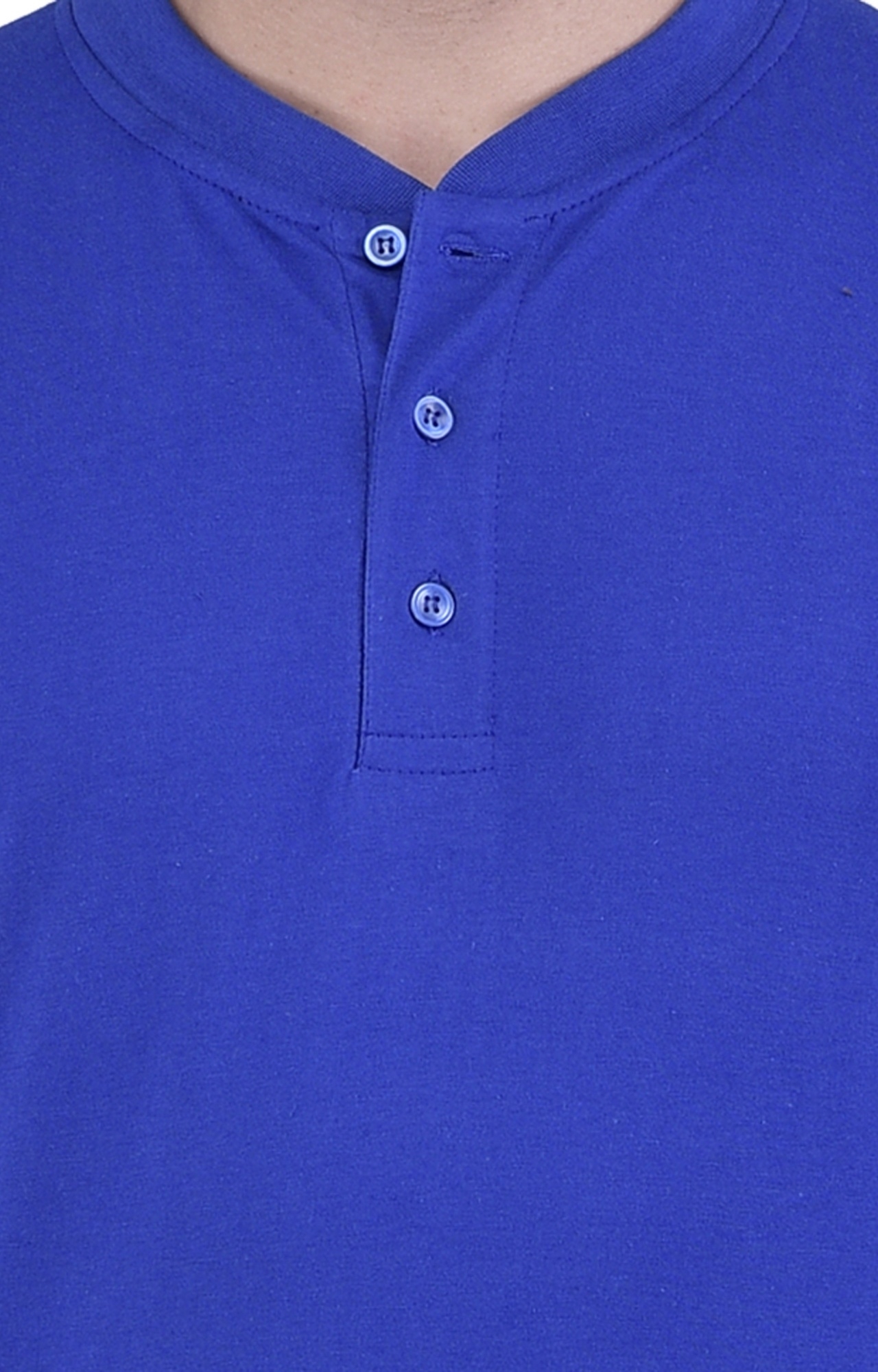 Men's Blue Cotton Solid Polos