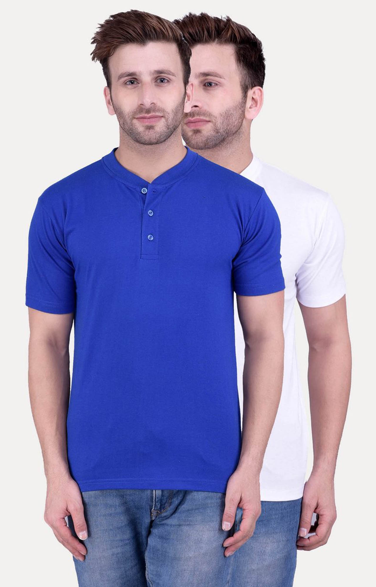 Royal Blue and White Solid T-Shirt - Pack of 2