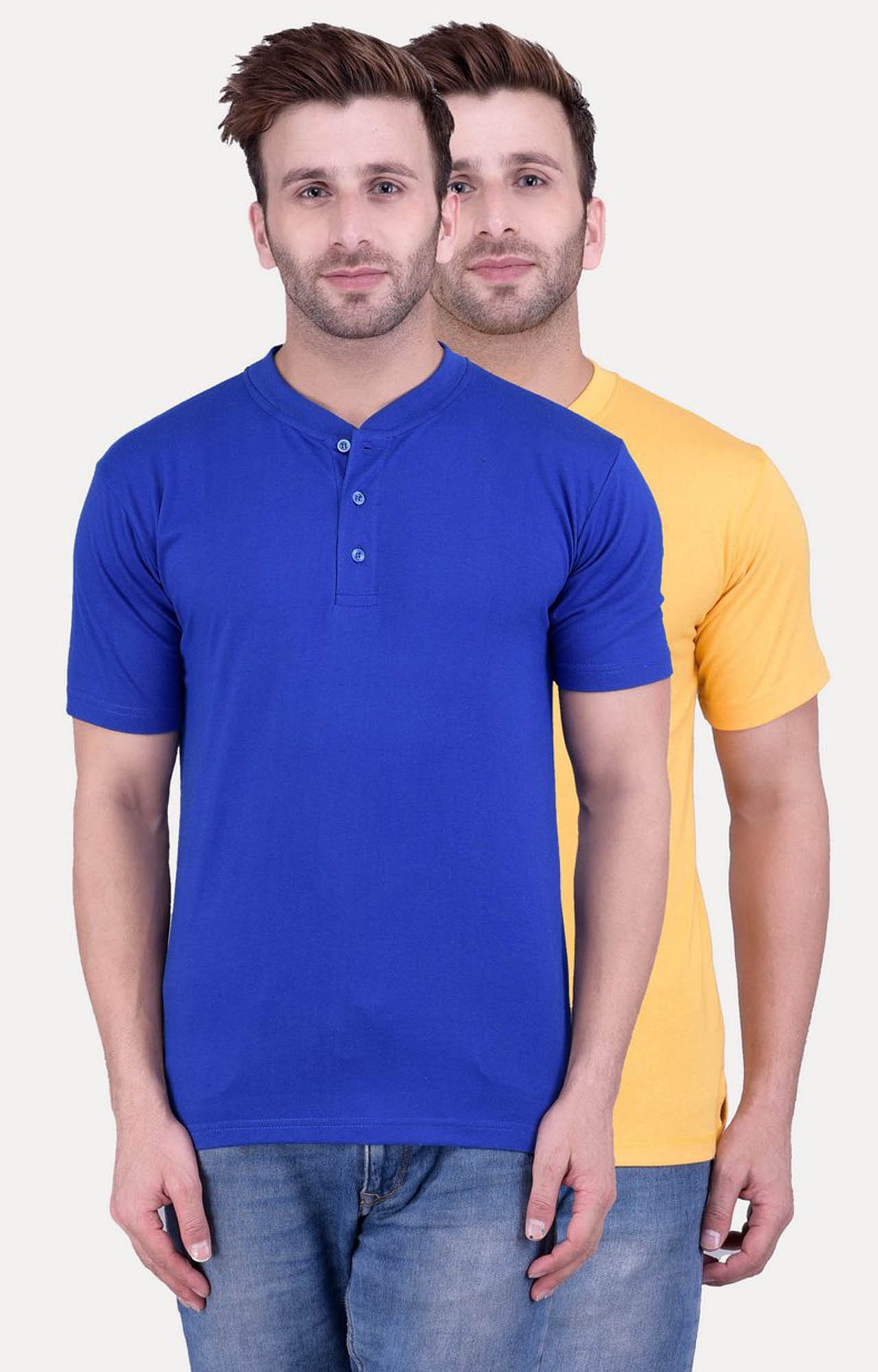 Royal Blue and Yellow Solid T-Shirt - Pack of 2