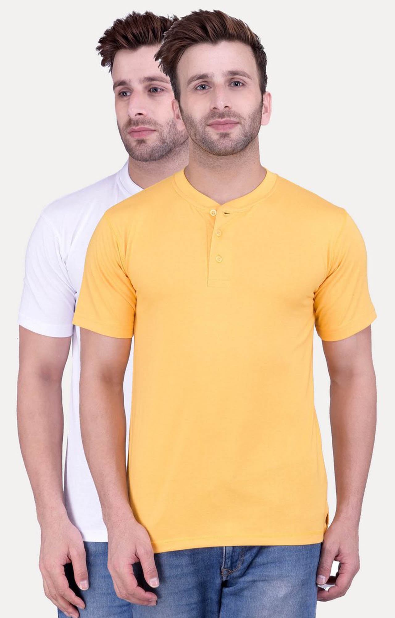 White and Yellow Solid T-Shirt - Pack of 2