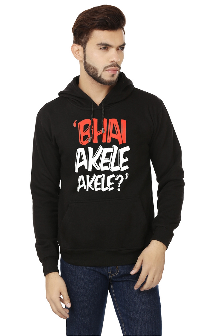 Weardo Men's Stylish Akele Printed Black Hooded Sweatshirt 