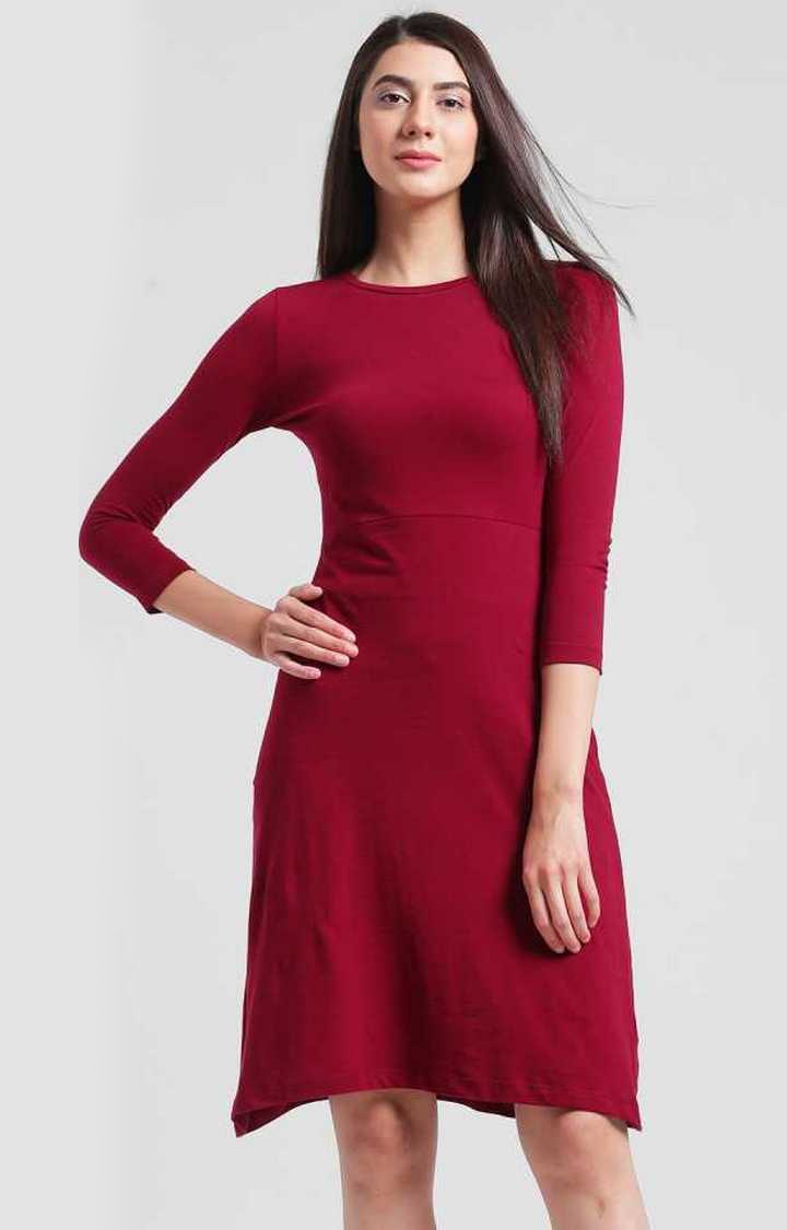 Red Solid Bodycon Dress