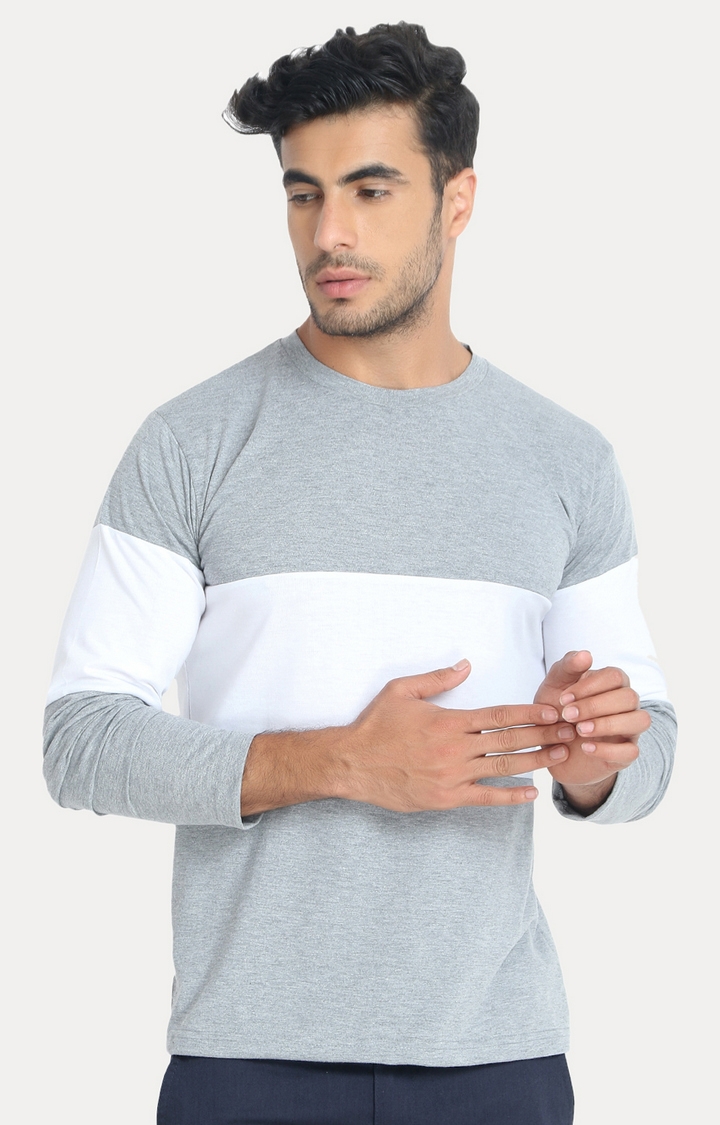 Weardo | Light Grey and White Colourblock Stylist T-Shirt