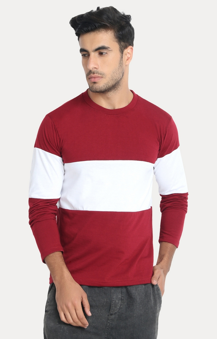 Weardo | Maroon and White Colourblock Stylist T-Shirt