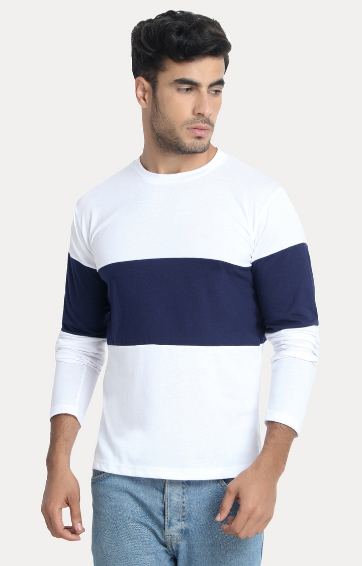 Weardo | White and Blue Colourblock Stylist T-Shirt