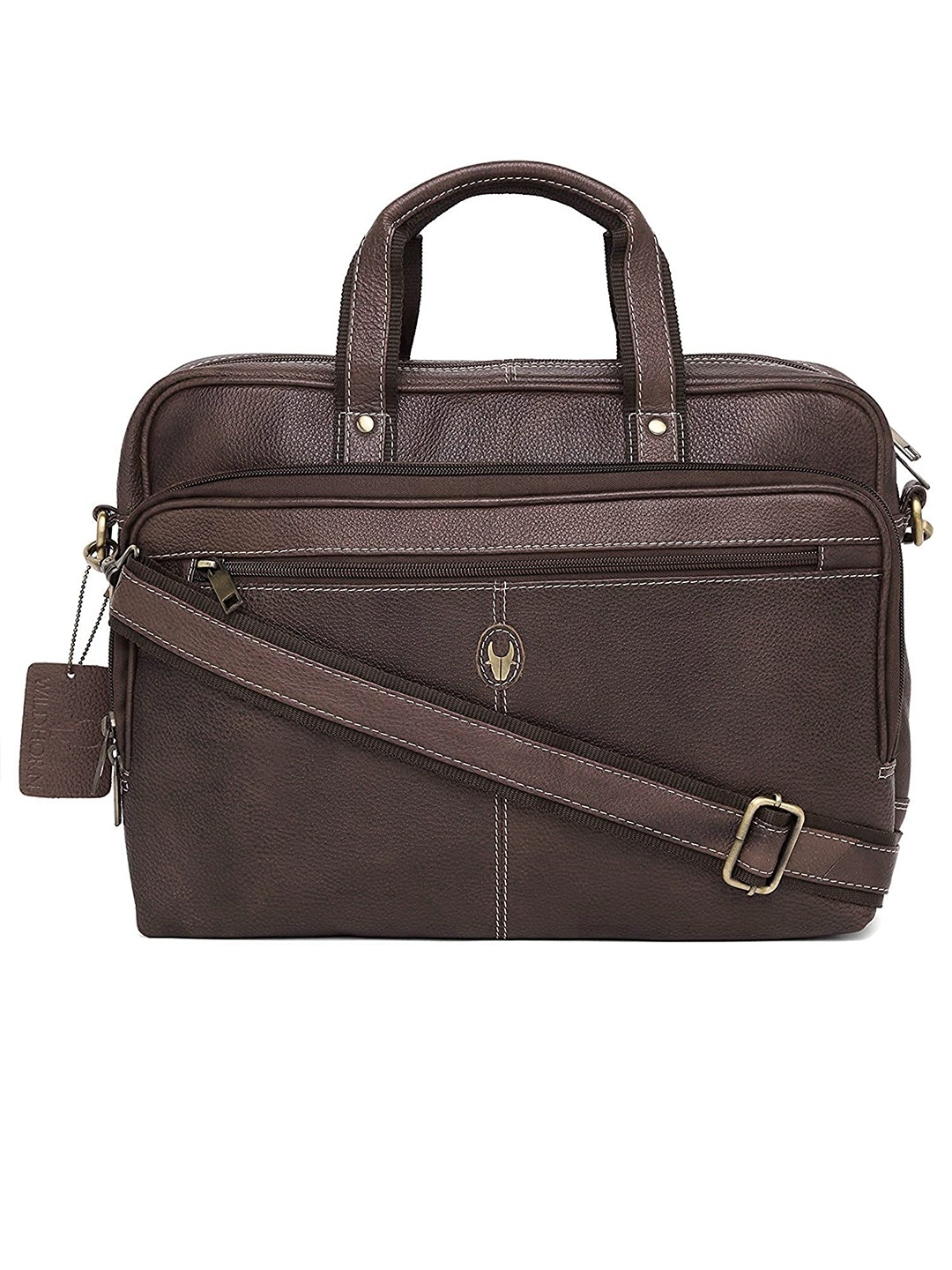 WildHorn Leather Brown Laptop Messenger Bag for Men