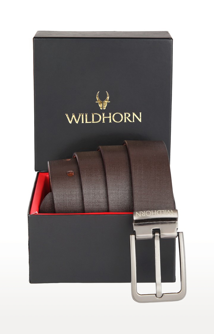 WildHorn | WildHorn Brown Safiano Leather Formal Belt for Men