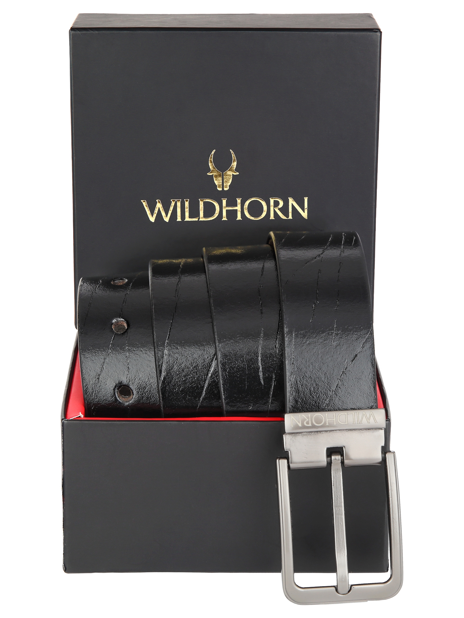 WildHorn | WildHorn Black Free Size Scratched Leather Formal Adjustable Belt for Men 