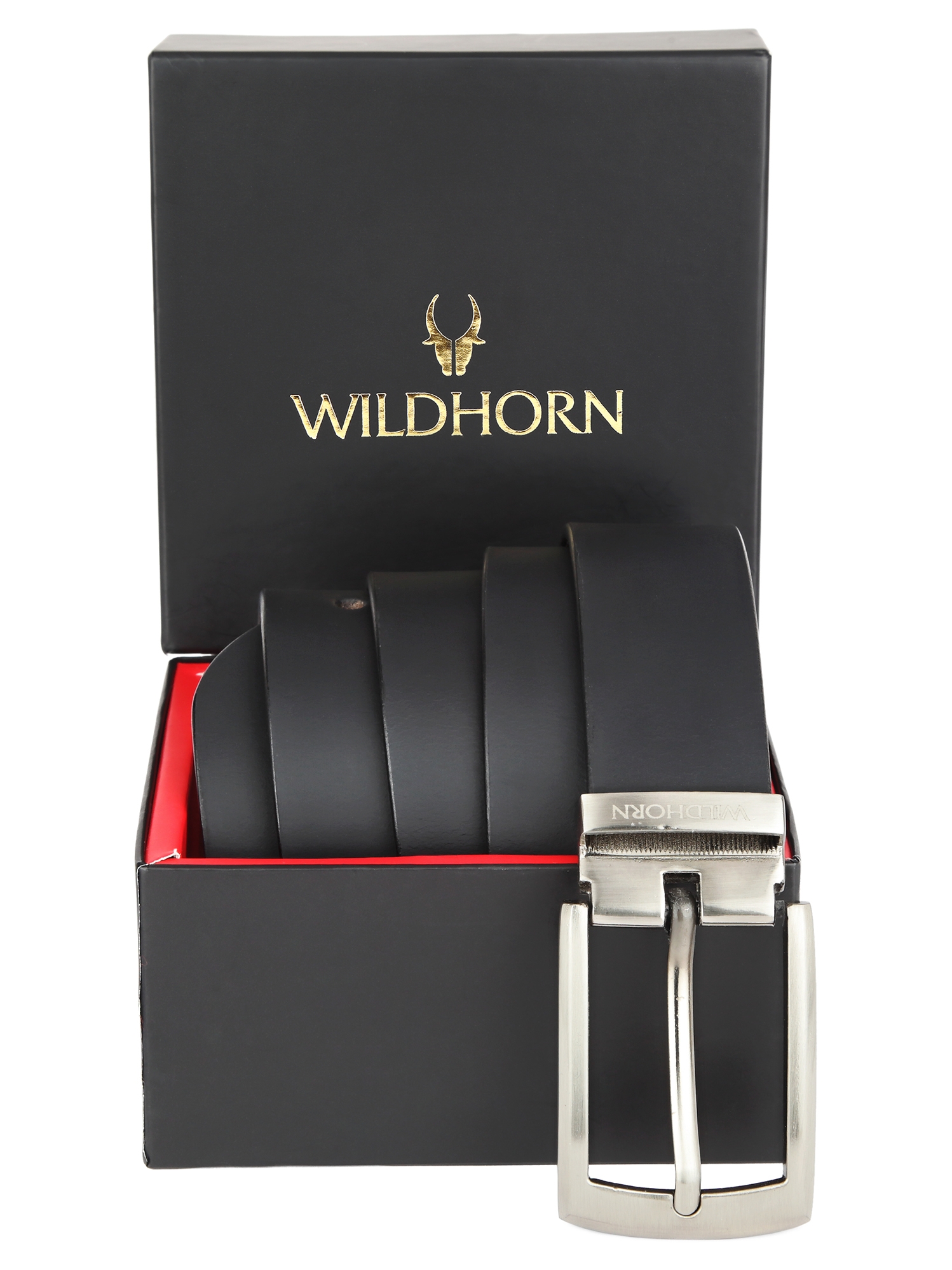 WildHorn | WildHorn Black Matte Leather Formal Adjustable Belt for Men