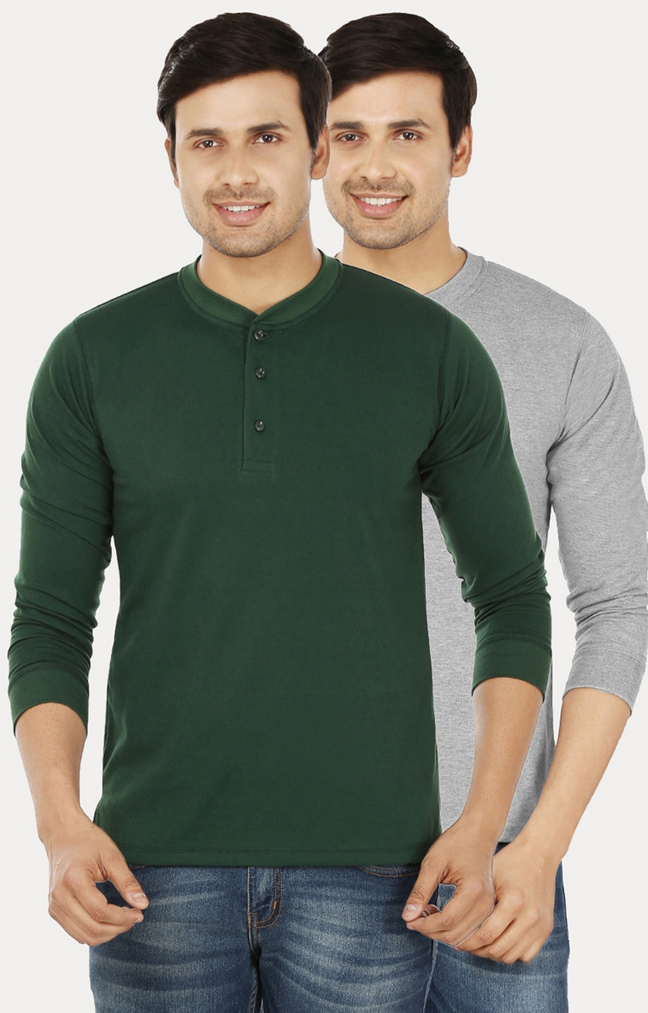 Green and Grey Solid T-Shirt - Pack of 2