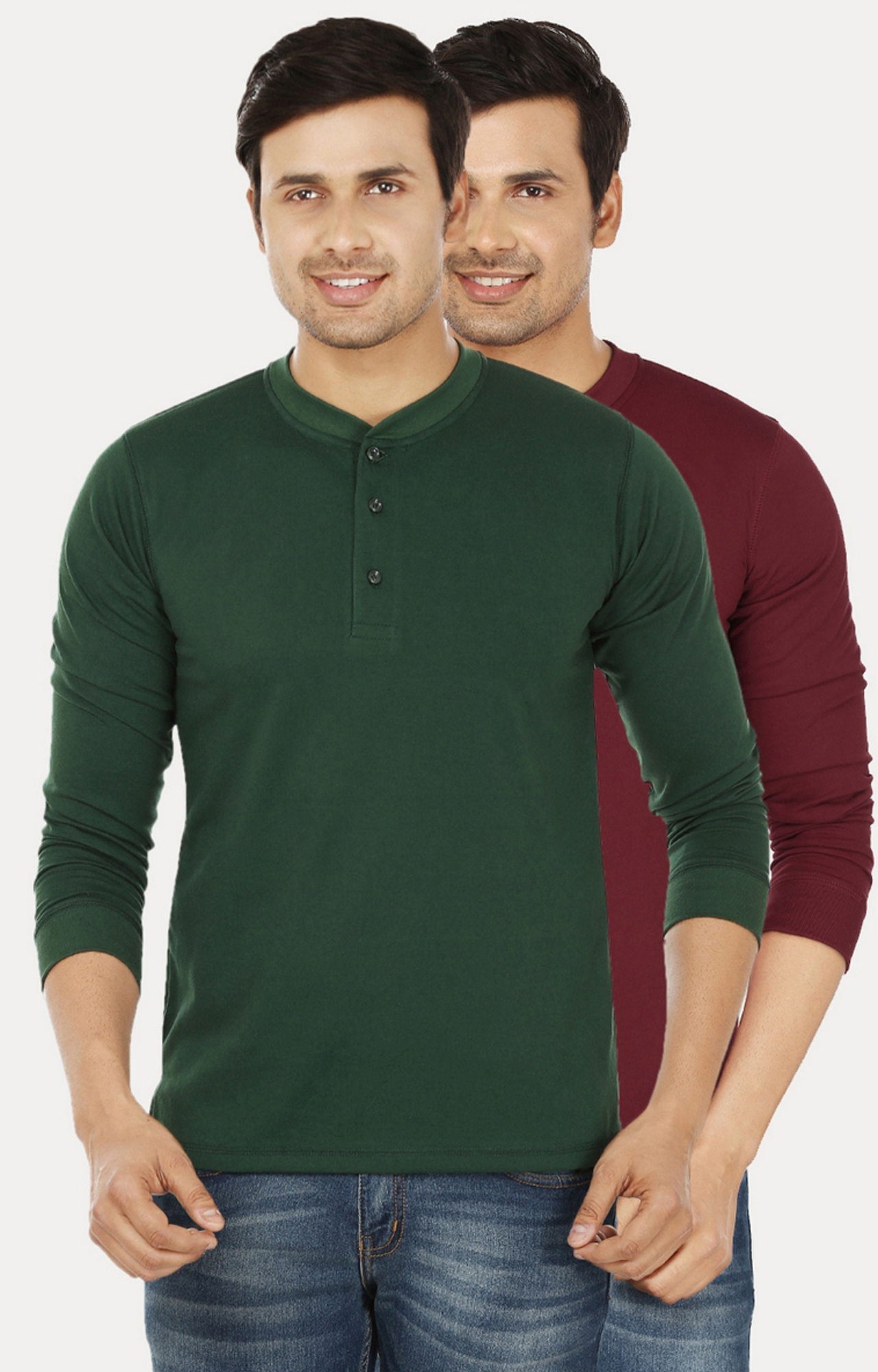 Weardo | Green and Maroon Solid T-Shirt - Pack of 2