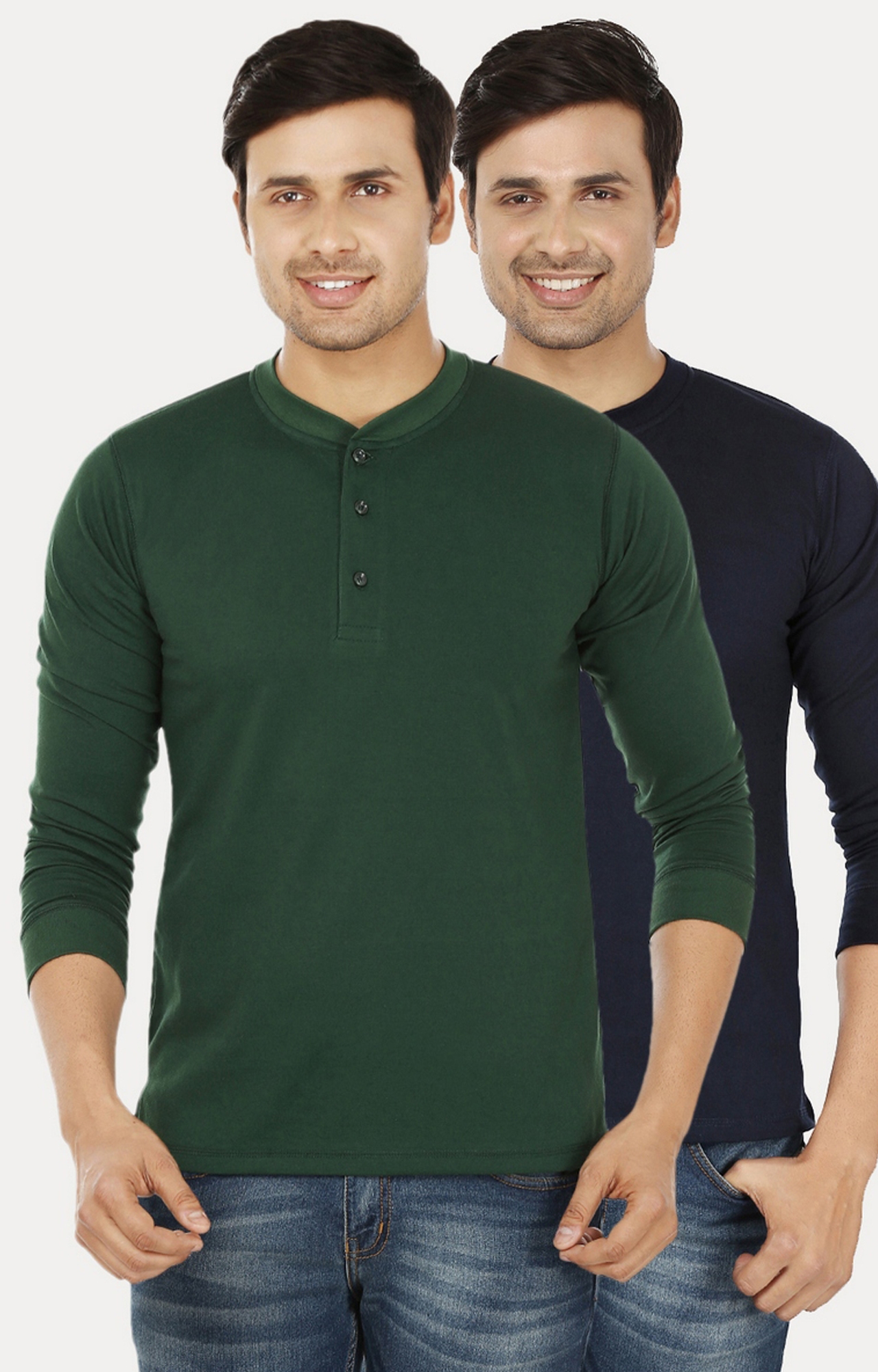 Green and Navy Blue Solid T-Shirt - Pack of 2