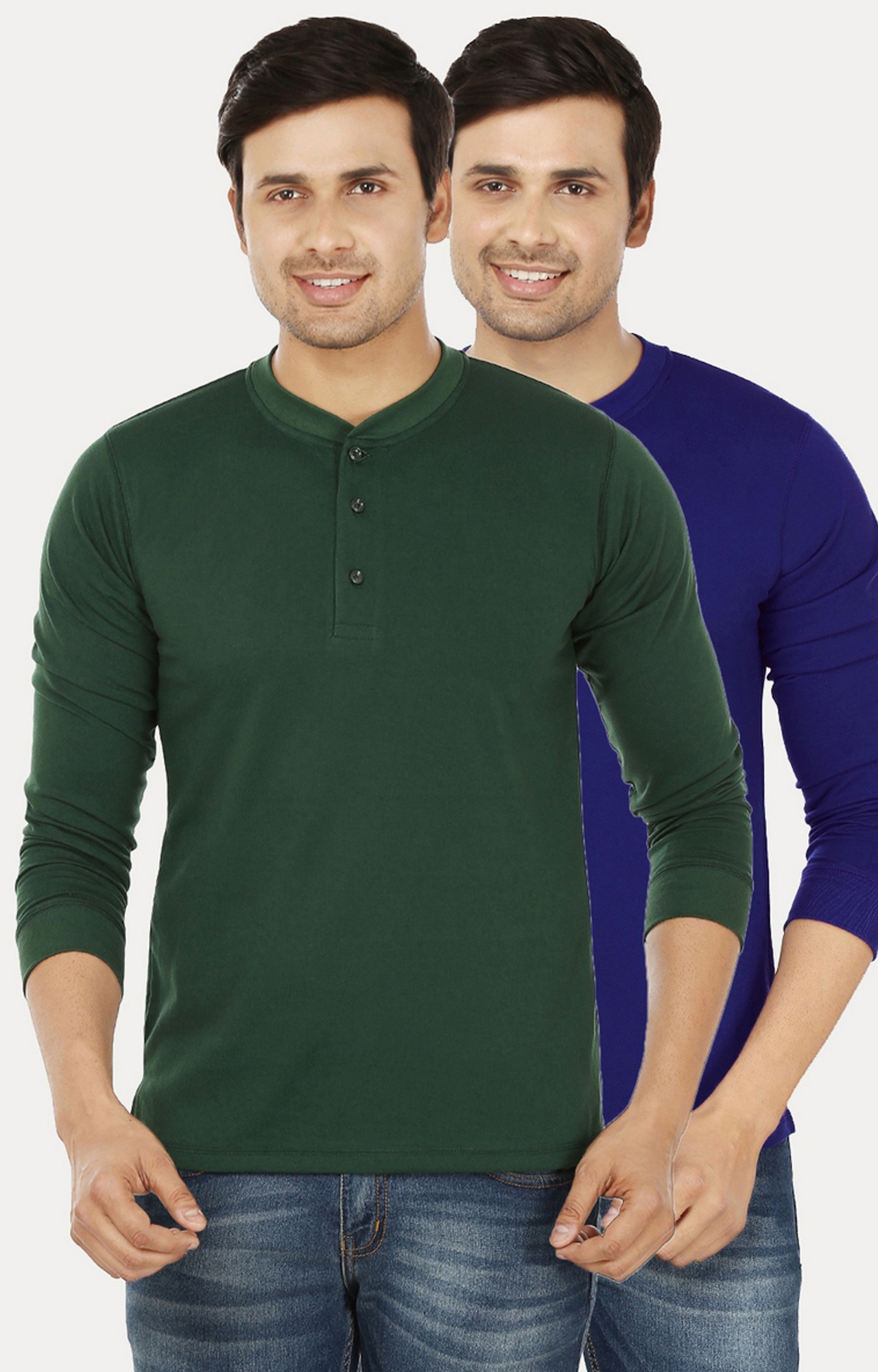Green and Royal Blue Solid T-Shirt - Pack of 2