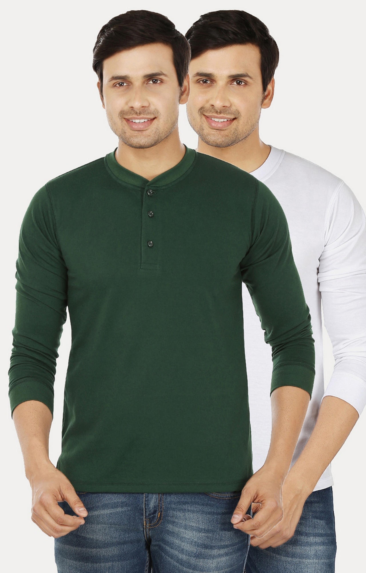 Green and White Solid T-Shirt - Pack of 2