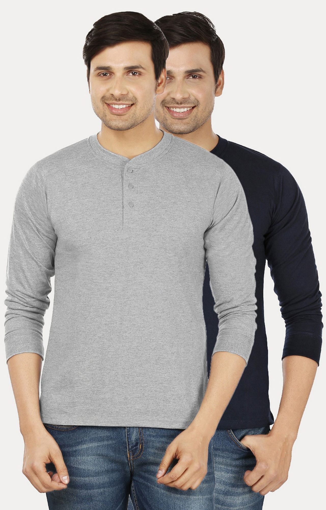 Grey and Navy Blue Solid T-Shirt - Pack of 2