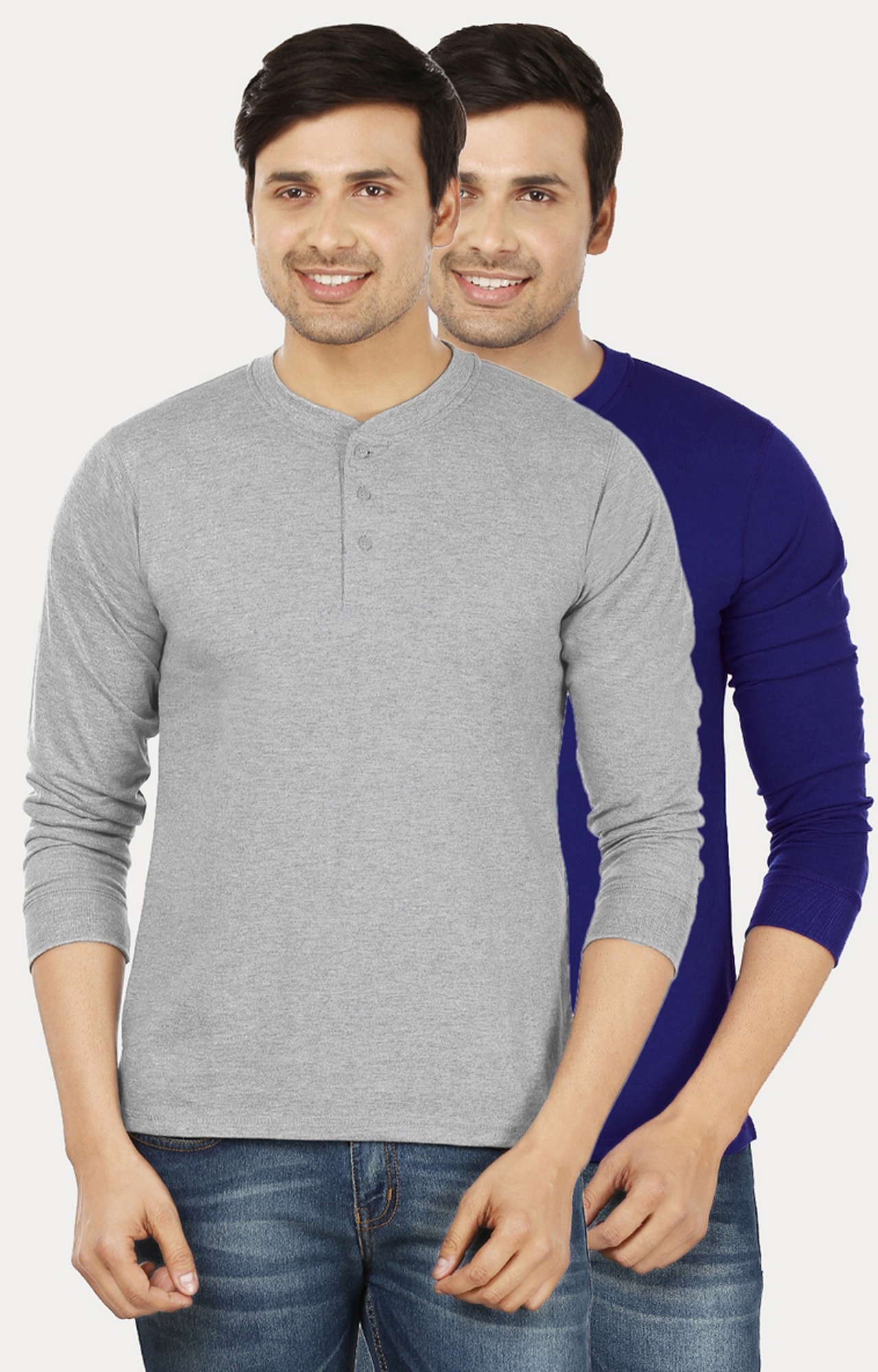 Grey and Royal Blue Solid T-Shirt - Pack of 2