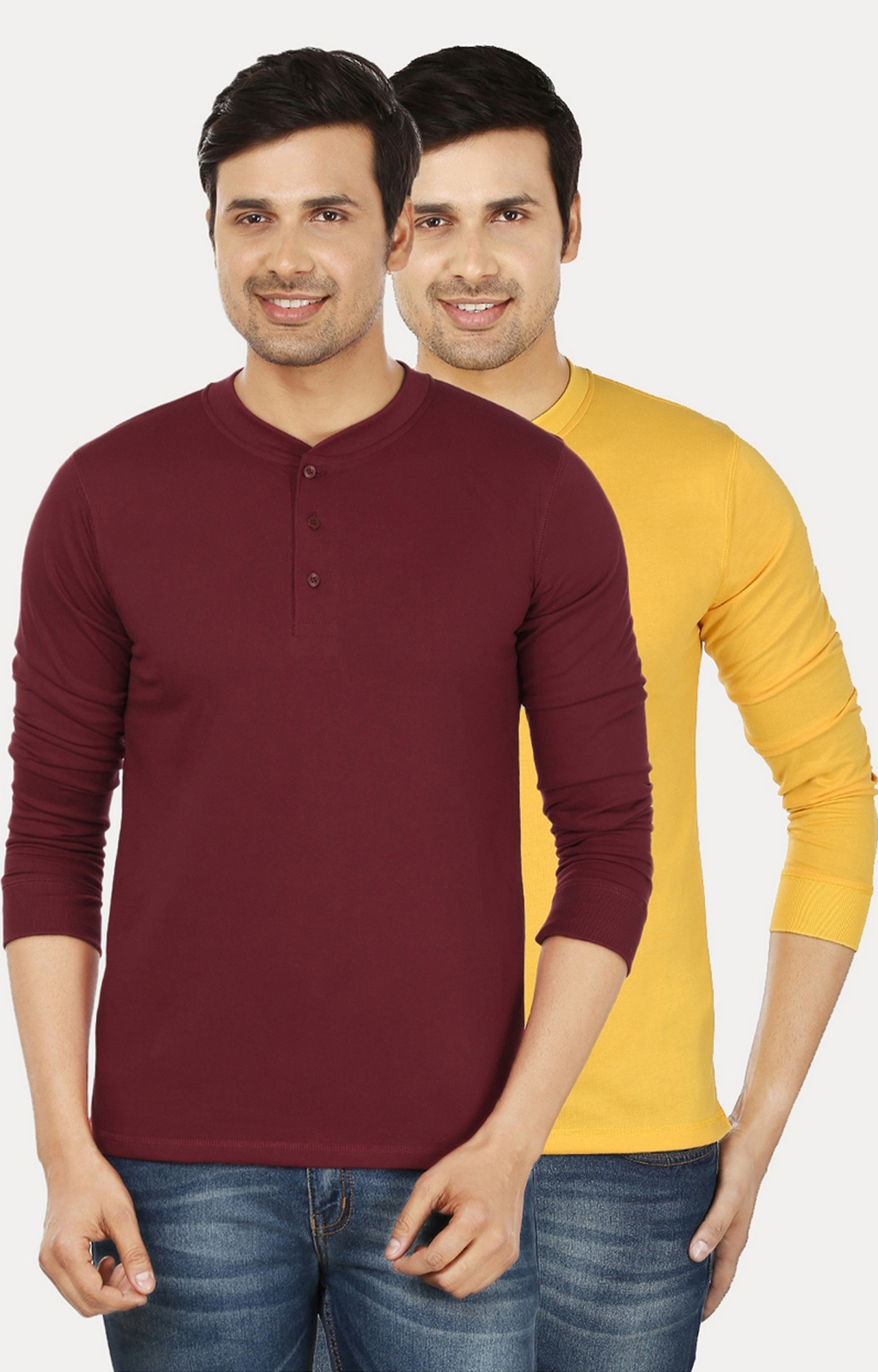 Maroon and Yellow Solid T-Shirt - Pack of 2