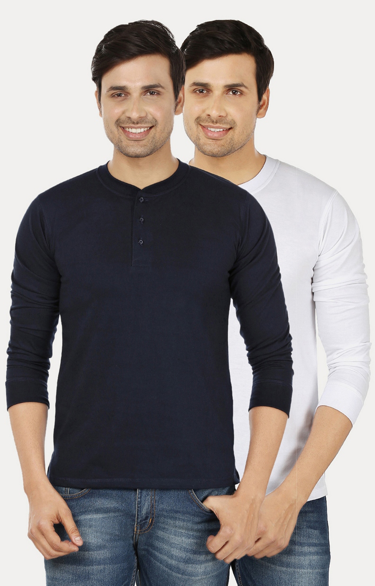 Navy and White Solid T-Shirt - Pack of 2