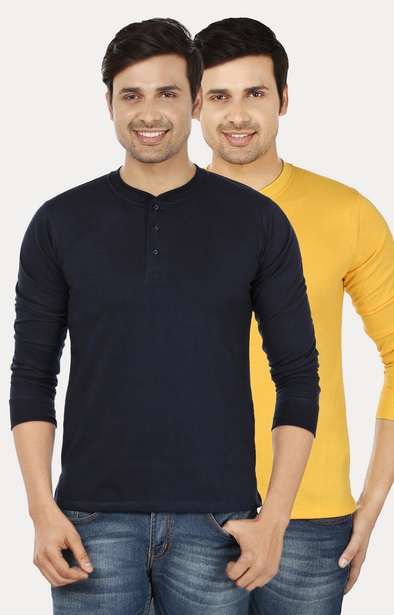 Navy and Yellow Solid T-Shirt - Pack of 2