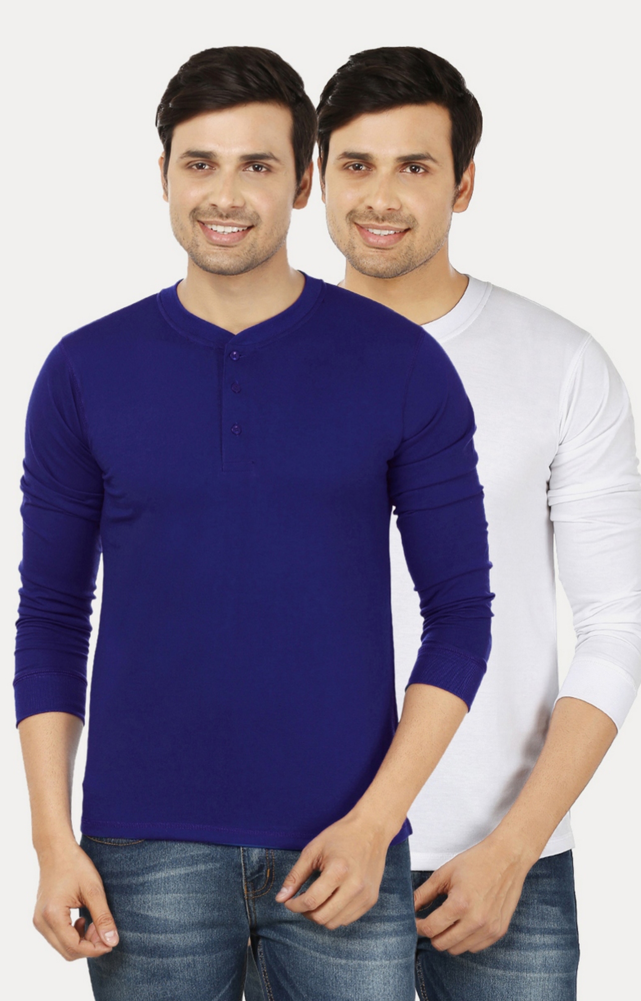 Royal Blue and White Solid T-Shirt - Pack of 2