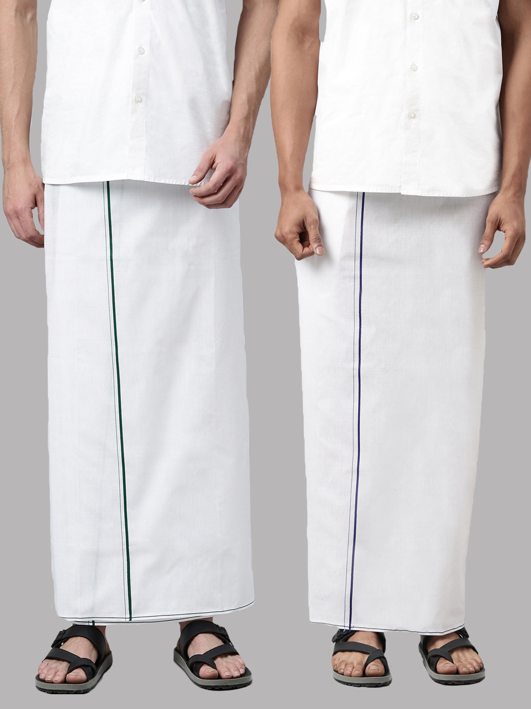 WHITE HEART | White Heart Mens 100% Cotton White Double and Small Border Dhoti - Pack of 2