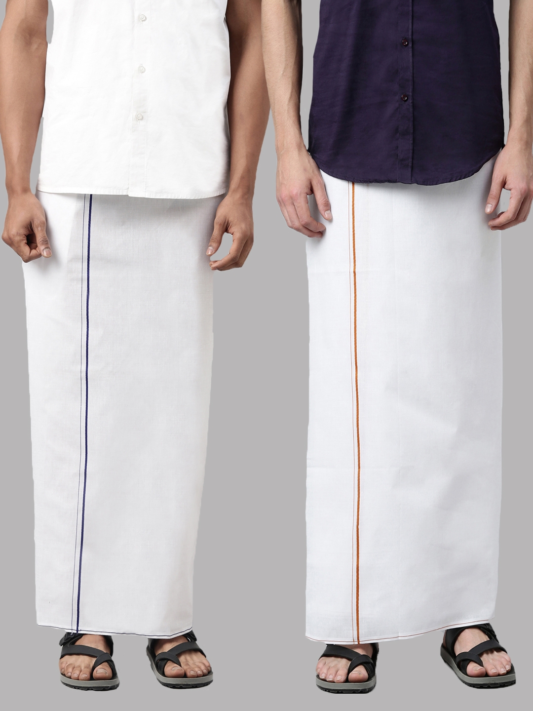 WHITE HEART | White Heart Mens 100% Cotton White Double and Small Border Dhoti - Pack of 2