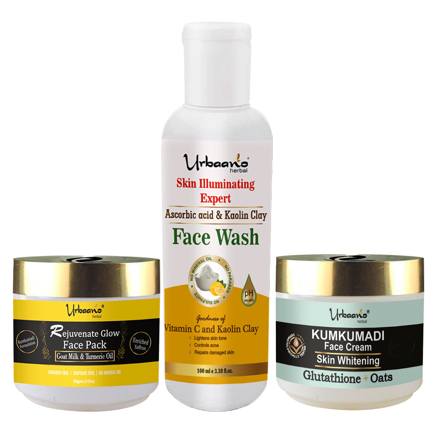 Skin Care Gift Kit- Kumkumadi Rejuvenating Face Pack - Kumkumadi Skin Whitening Cream & Vitamin C Skin Brightening Face Cleanser-300m