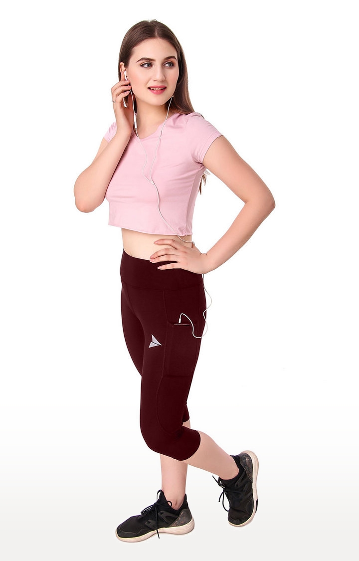 Fitinc | Fitinc Maroon Capri for Women with Mobile Pockets 1