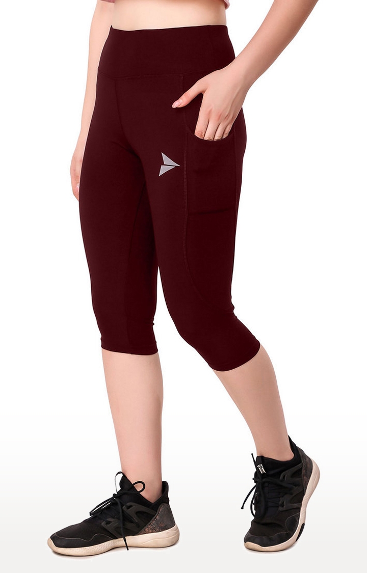 Fitinc | Fitinc Maroon Capri for Women with Mobile Pockets 2